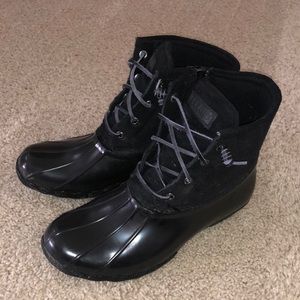 Black Sperry duck boots, waterproof